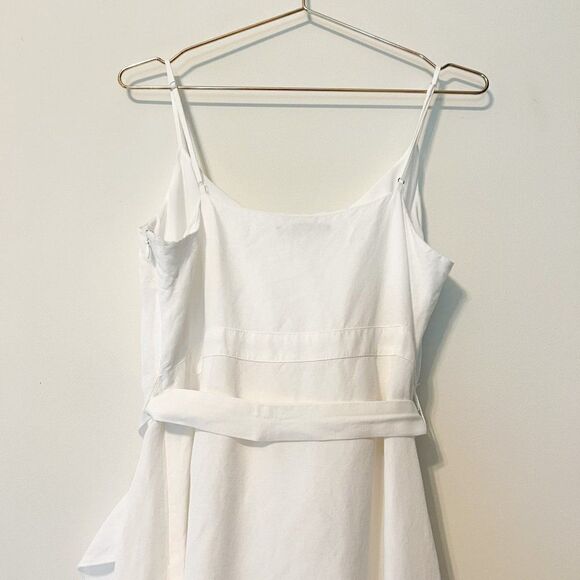 Banana Republic White Linen Blend Ruffle Wrap Spaghetti Strap Dress 14 Petite - Picture 8 of 9